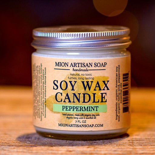MION Artisan Soap Co. Peppermint Soy Wax Candle | Long Lasting | 100% Natural