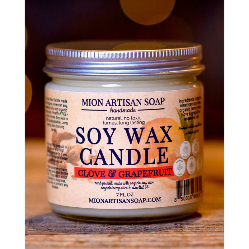 MION Artisan Soap Co. Clove and Grapefruit Soy Candle | Long Lasting | 100% Natural