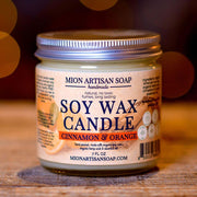 MION Artisan Soap Co. Cinnamon and Orange Soy Wax Candle | Long Lasting | 100% Natural