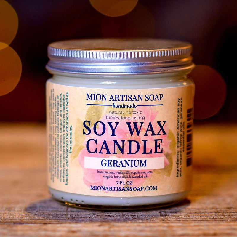 MION Artisan Soap Co. Geranium Soy Wax Candle | Long Lasting | 100% Natural