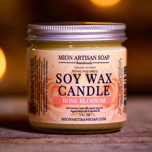 MION Artisan Soap Co. Soy Wax Candle - Rose Blossom | Long Lasting | 100% Natural