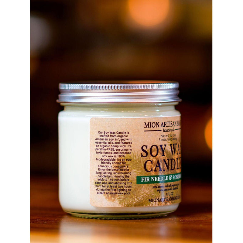 MION Artisan Soap Co. Fir Needle & Rosemary Soy Wax Candle | Long Lasting | 100% Natural