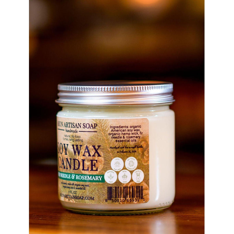 MION Artisan Soap Co. Fir Needle & Rosemary Soy Wax Candle | Long Lasting | 100% Natural