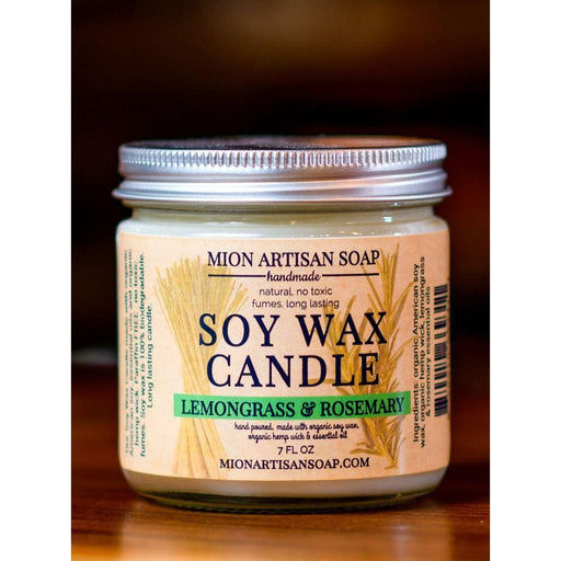 MION Artisan Soap Co. Lemongrass & Rosemary Soy Candle | Long Lasting | 100% Natural