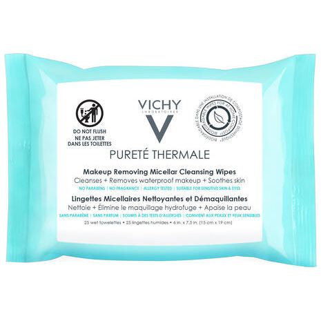VICHY Purete Thermale 3-in-1 Micellar Makeup Remover Wipes - 25 ct / 3 Oz