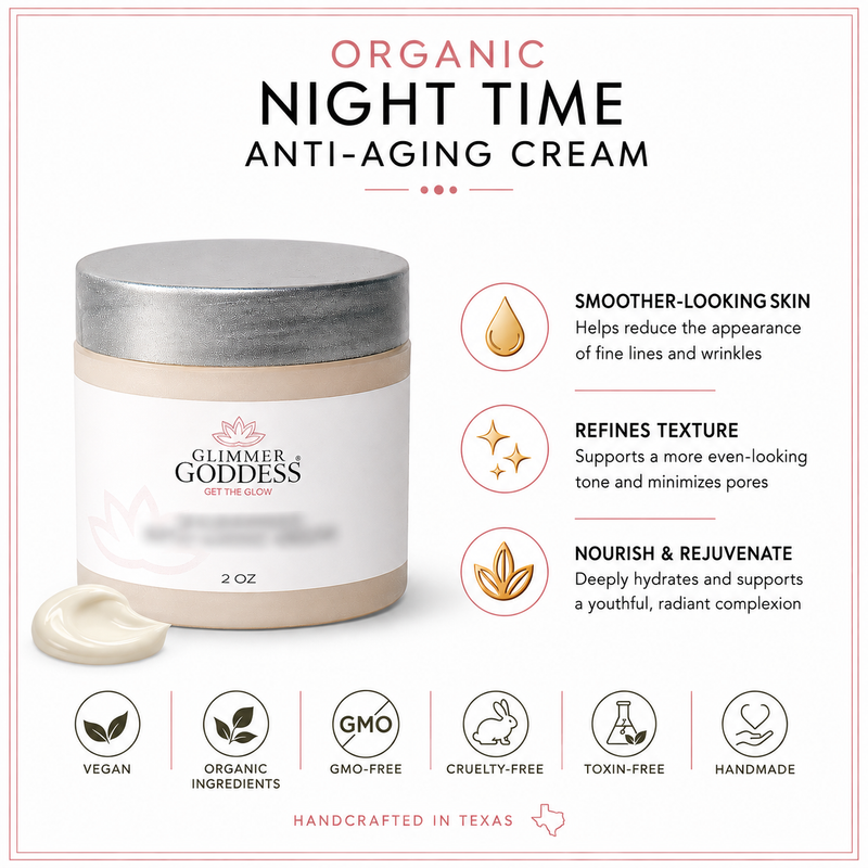 Glimmer Goddess® Organic Skin Care Organic Vitamin A Microcaps Night Cream – Brightening Anti-Aging Treatment Face Moisturizers White Smoke Pump bottle,Jar