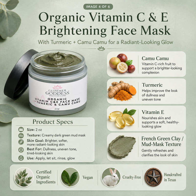 Glimmer Goddess® Organic Skin Care Organic Vitamin C & E Brightening Face Mask Masks & Peels