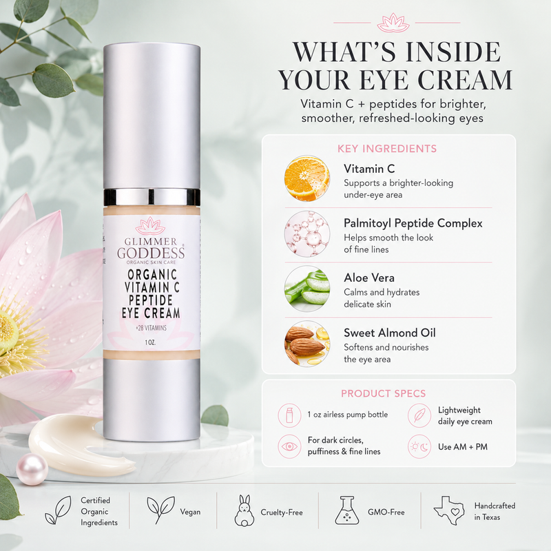 Glimmer Goddess® Organic Skin Care Organic Vitamin C Eye Serum – Peptide Treatment for Dark Circles For Eyes