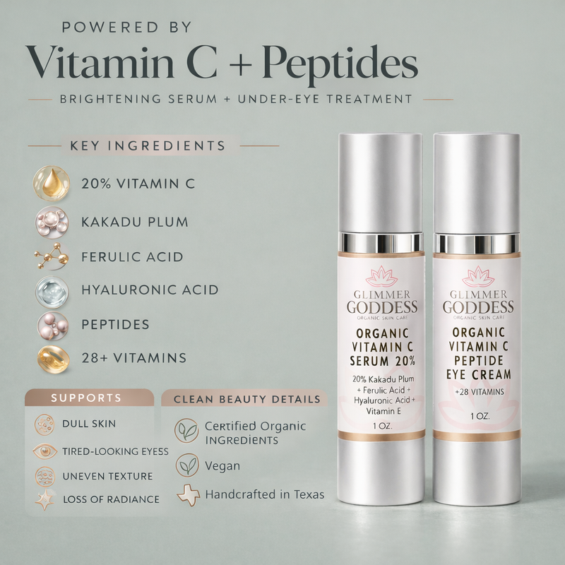 Glimmer Goddess® Organic Skin Care Organic Vitamin C Glow Duo – 20% Vitamin C + Peptide Eye Serum Serums