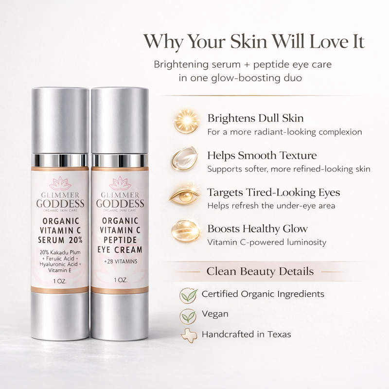 Glimmer Goddess® Organic Skin Care Organic Vitamin C Glow Duo – 20% Vitamin C + Peptide Eye Serum Serums