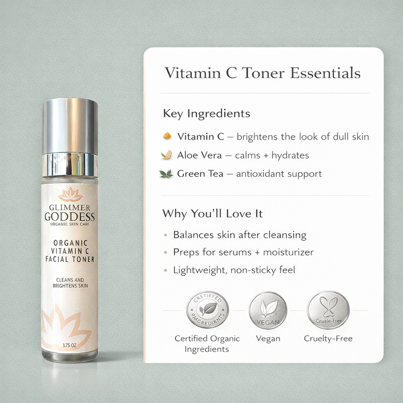 Glimmer Goddess® Organic Skin Care Organic Vitamin C Facial Toner – Natural Brightening Astringent Cleansers & Scrubs