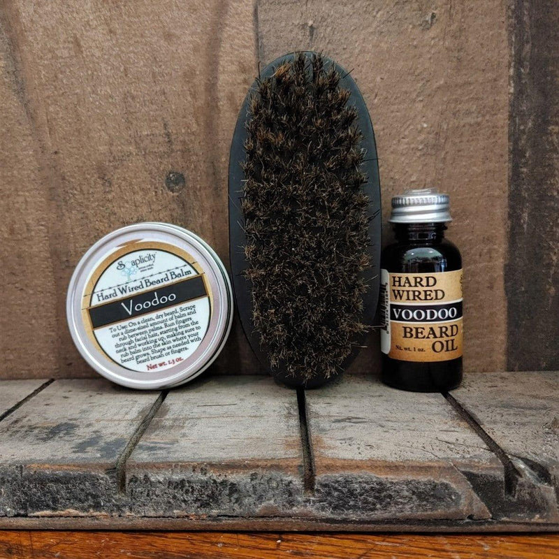Soaplicity Beard-Pro Gift Set with Hard Wired Beard Oil, Balm, & Brush Bundles