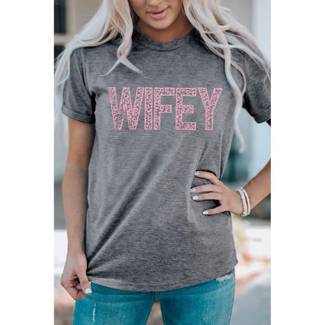 Wifey Leopard Graphic Short Sleeve Tee