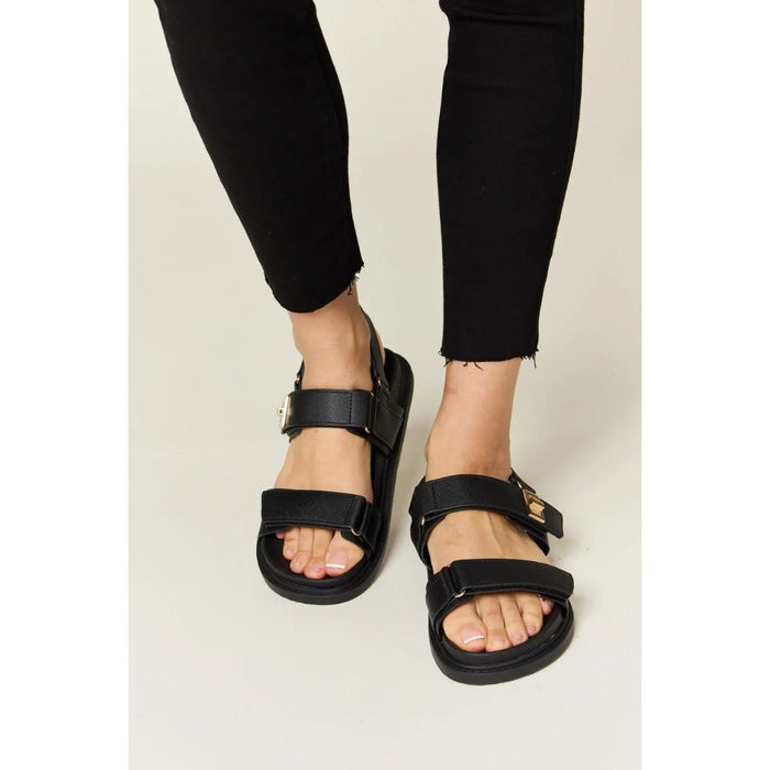 WILD DIVA Velcro Double Strap Slingback Sandals