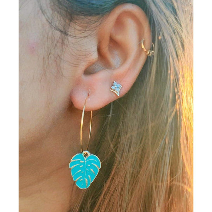 Tropical Leaf Charm Dangle Dainty Floral Huggie Tree Leaf Hoop Earrings