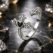Bids.com 925 Sterling Silver Pavé Setting CZ Oxidized Silver Ring Rings