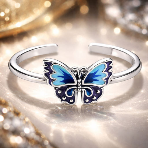 Bids.com 925 Sterling Silver Enamel Oxidized Silver Butterfly Rings Rings