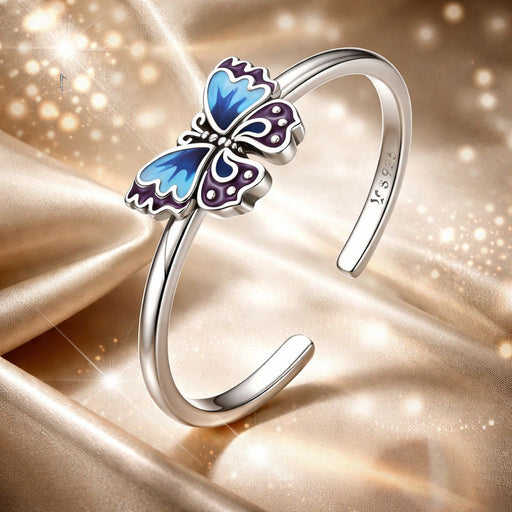 Bids.com 925 Sterling Silver Enamel Oxidized Silver Butterfly Rings Rings