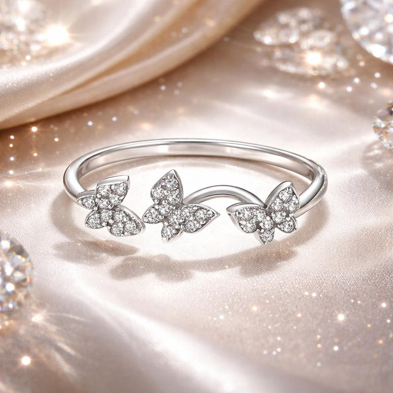 Bids.com 925 Sterling Silver Oxidized Butterfly Ring with Pavé Setting CZ for Women Rings