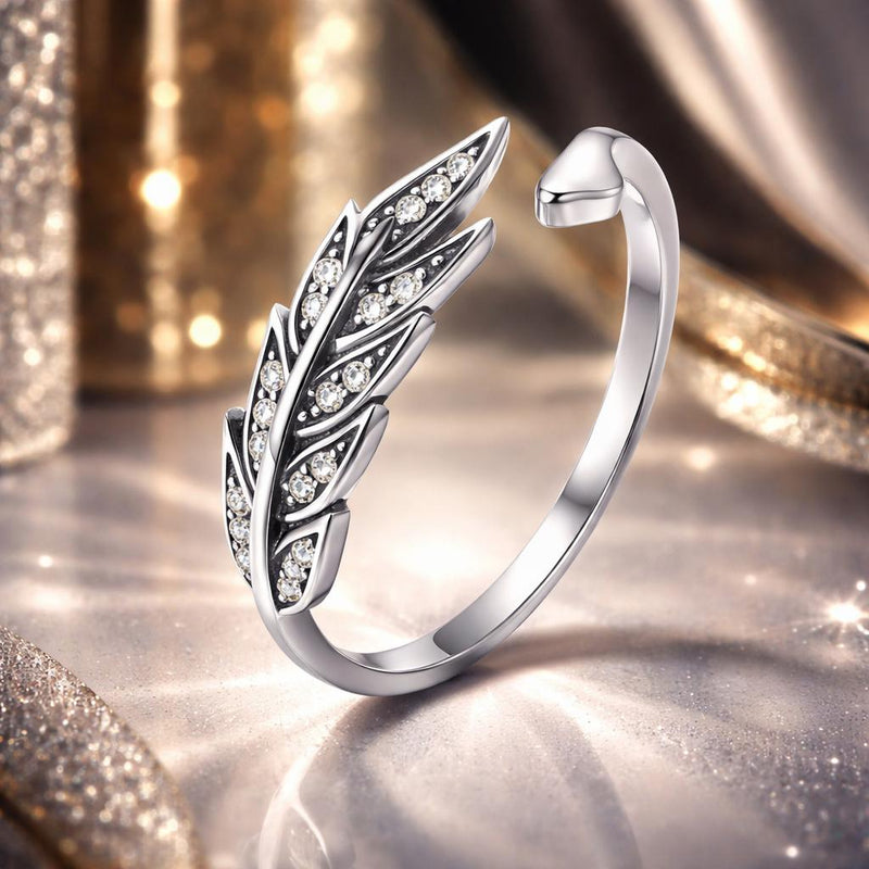 Bids.com 925 Sterling Silver Pavé Setting CZ Leaf Ring for Women Rings