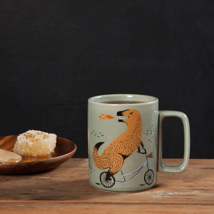 The Bullish Store Wild Riders Ceramic Studio Mug | T-Rex Dinosaur Coffee Tea Cup | 14 Oz