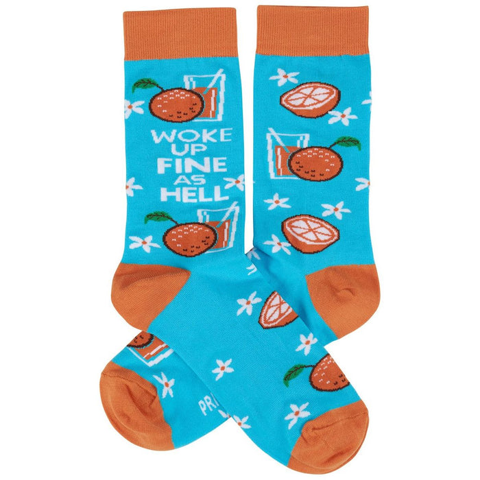 Woke Up Fine As Hell Socks in Blue | Orange Juice Illustration | Gift for Her