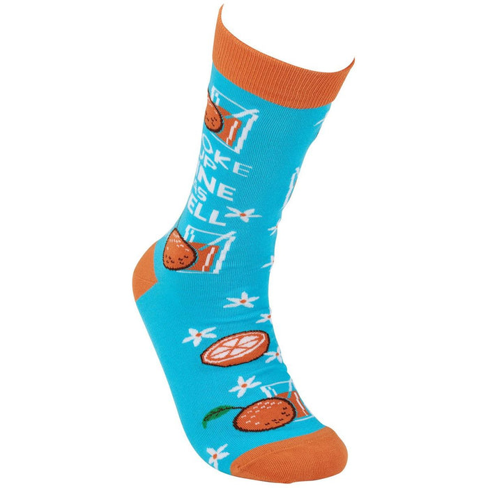 Woke Up Fine As Hell Socks in Blue | Orange Juice Illustration | Gift for Her