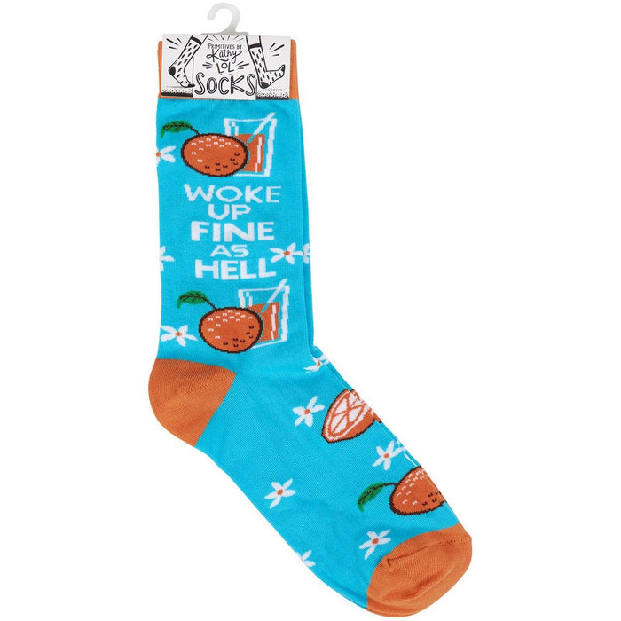 Woke Up Fine As Hell Socks in Blue | Orange Juice Illustration | Gift for Her