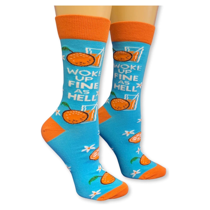 Woke Up Fine As Hell Socks in Blue | Orange Juice Illustration | Gift for Her