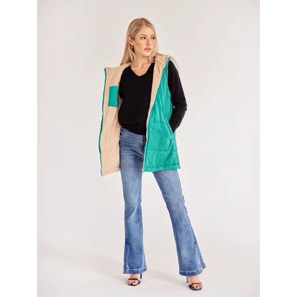 Women's Medium-length Zip Up Hooded Reversible Vest Jacket Coat HWWV885QTQ