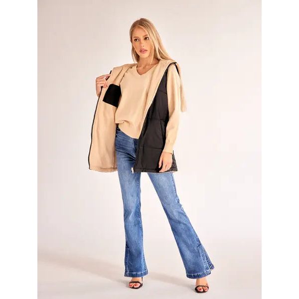 Women's Medium-length Zip Up Hooded Reversible Vest Jacket Coat HWWV885QTQ