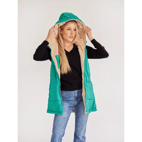 Women's Medium-length Zip Up Hooded Reversible Vest Jacket Coat HWWV885QTQ