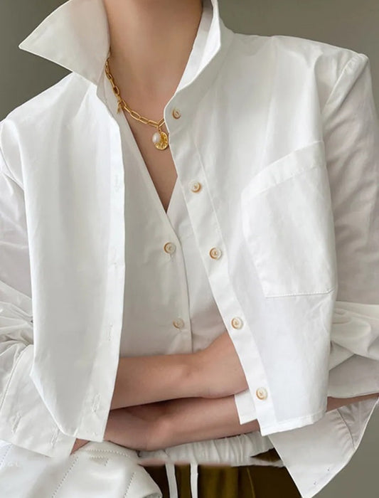 Women's Casual Blouse Lapel Long Sleeve Shirts Fashion