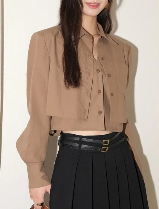 Women's Casual Blouse Lapel Long Sleeve Shirts Fashion