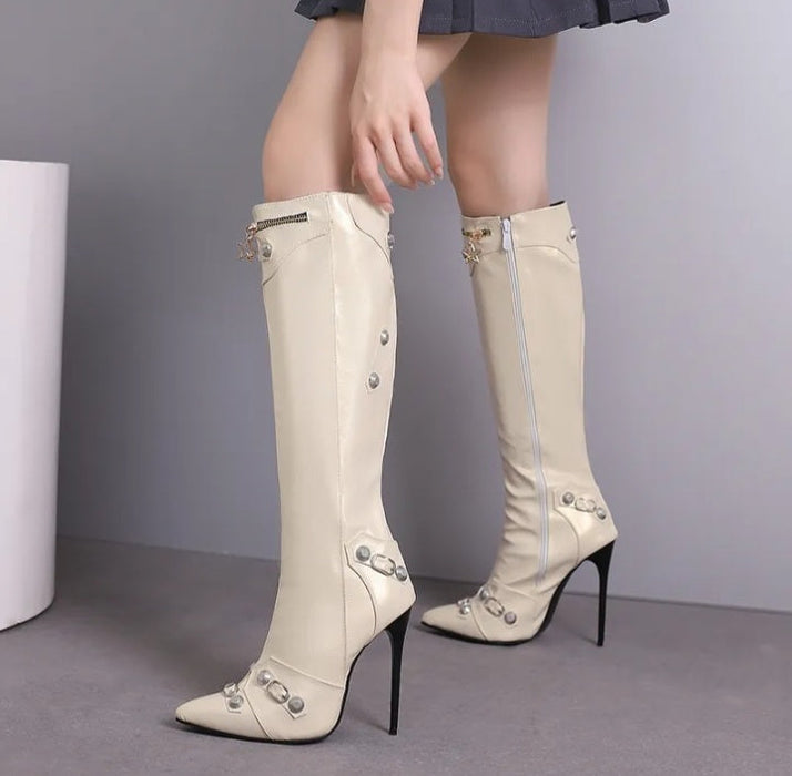 Women's High Heel Knee High Boots Zipper Punk Style Boots Plus Size