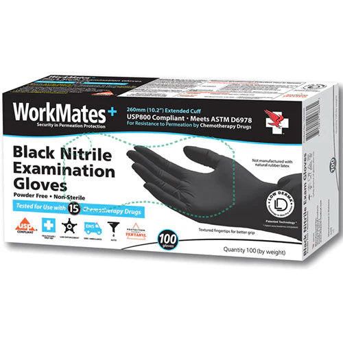 WorkMates Workmates General Purpose Nitrile Gloves, Black, Medium, 100 Count Business & Industrial
