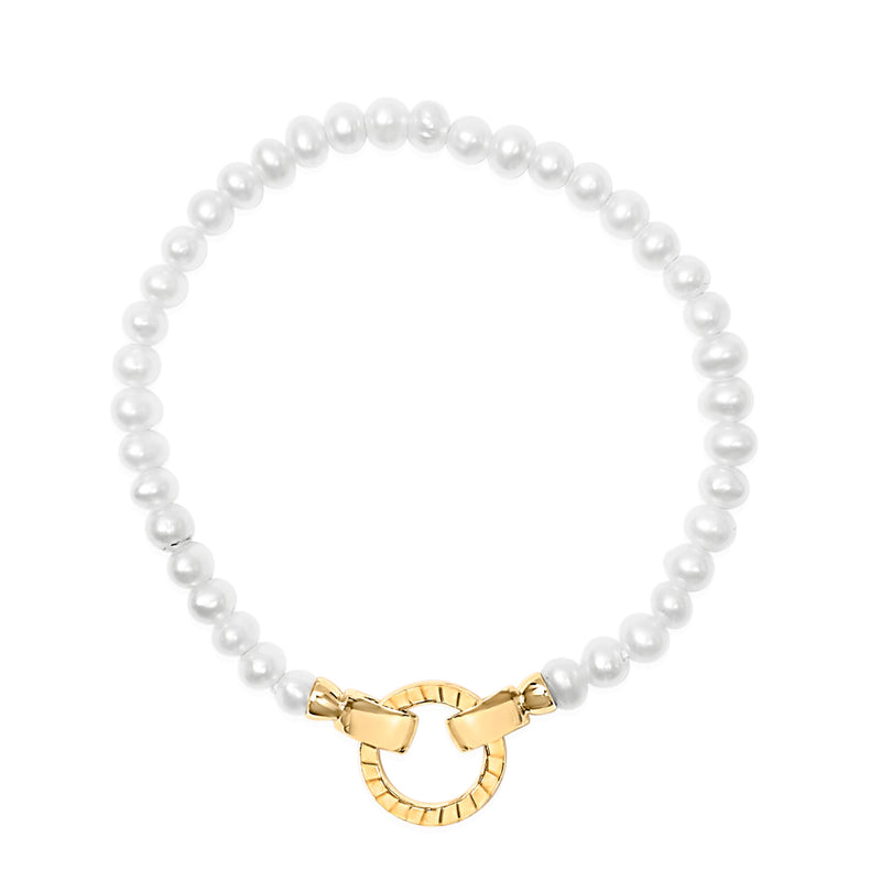 Bids.com 18K Yellow Gold Vermeil Pearl Infinity Lock Tennis Bracelet Bracelets