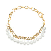 Bids.com 18K Yellow Gold Vermeil Cultured Pearl Station Link Bracelet Bracelets