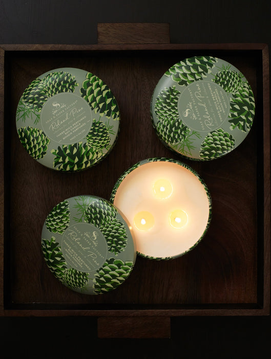 Roland Pine Three-Wick Tin Candle