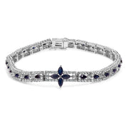 Bids.com Sterling Silver Dark Blue Sapphire and Topaz Marquise Floral Art Deco Link Bracelet Bracelets