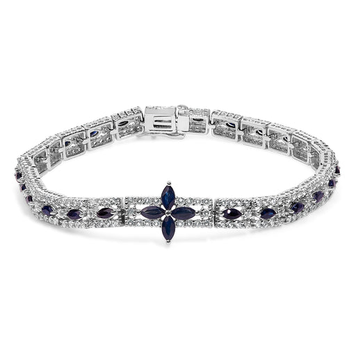 Bids.com Sterling Silver Dark Blue Sapphire and Topaz Marquise Floral Art Deco Link Bracelet Bracelets