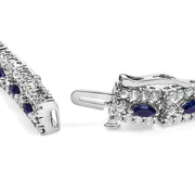 Bids.com Sterling Silver Dark Blue Sapphire and Topaz Marquise Floral Art Deco Link Bracelet Bracelets
