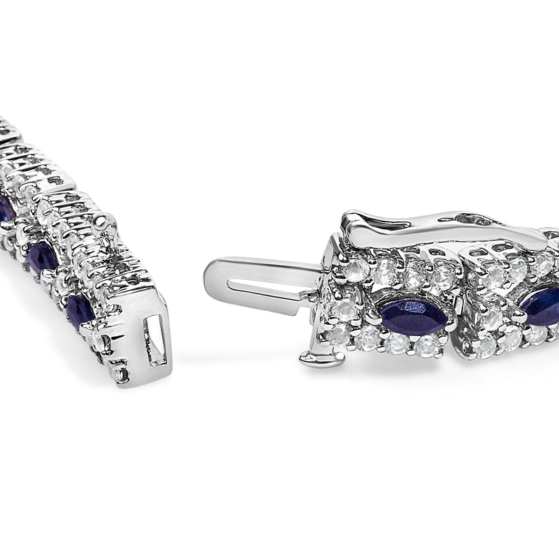 Bids.com Sterling Silver Dark Blue Sapphire and Topaz Marquise Floral Art Deco Link Bracelet Bracelets