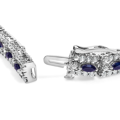 Bids.com Sterling Silver Dark Blue Sapphire and Topaz Marquise Floral Art Deco Link Bracelet Bracelets