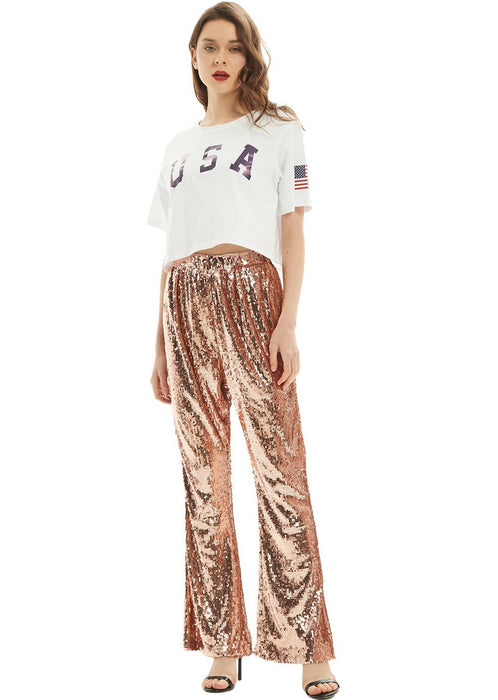 Sparkly Sequin Flare Wide Leg Pants by Anna-Kaci