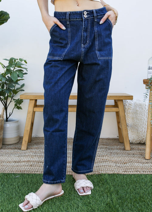 Loose Tapered Crop Denim Pants by Anna-Kaci