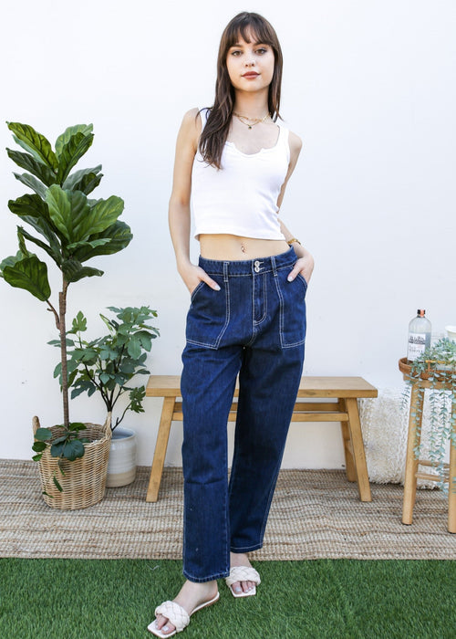 Loose Tapered Crop Denim Pants by Anna-Kaci