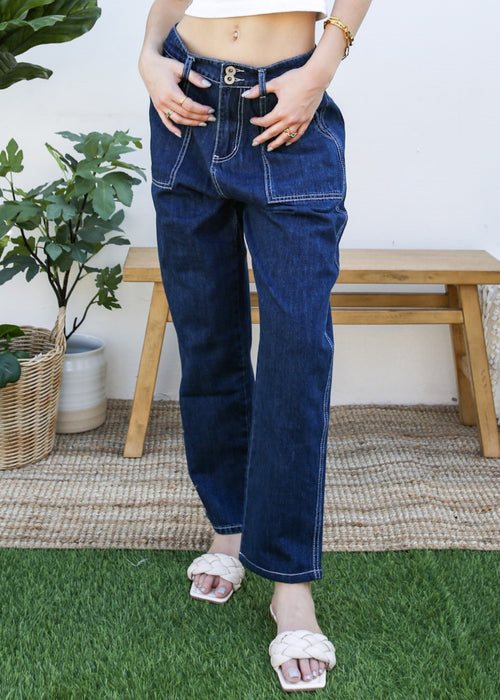 Loose Tapered Crop Denim Pants by Anna-Kaci