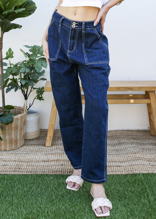 Loose Tapered Crop Denim Pants by Anna-Kaci