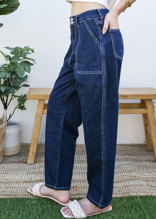 Loose Tapered Crop Denim Pants by Anna-Kaci